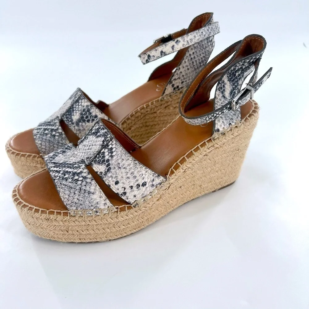 FRANCO SARTO Talya Espadrille Wedge Sandal Snake print size 9.5 M